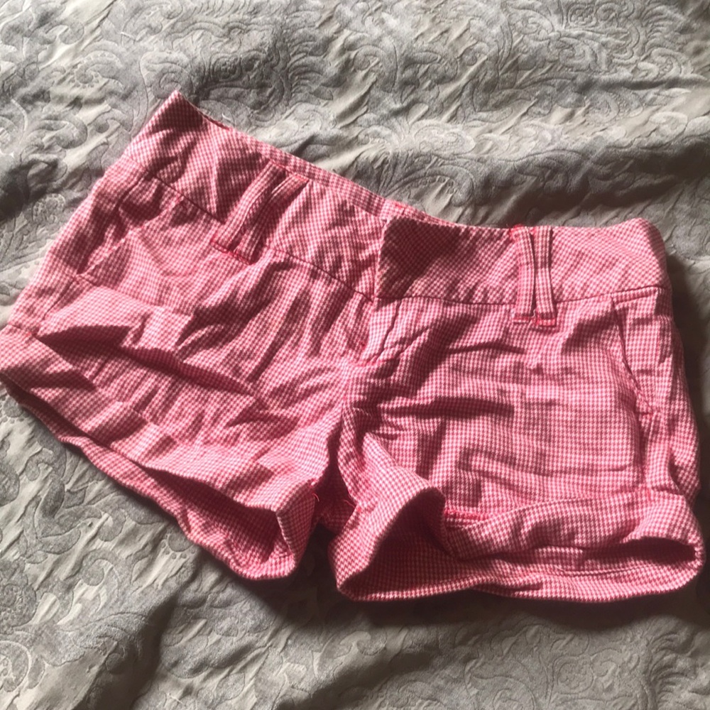 Red houndstooth super low rise Spacegirlz shorts